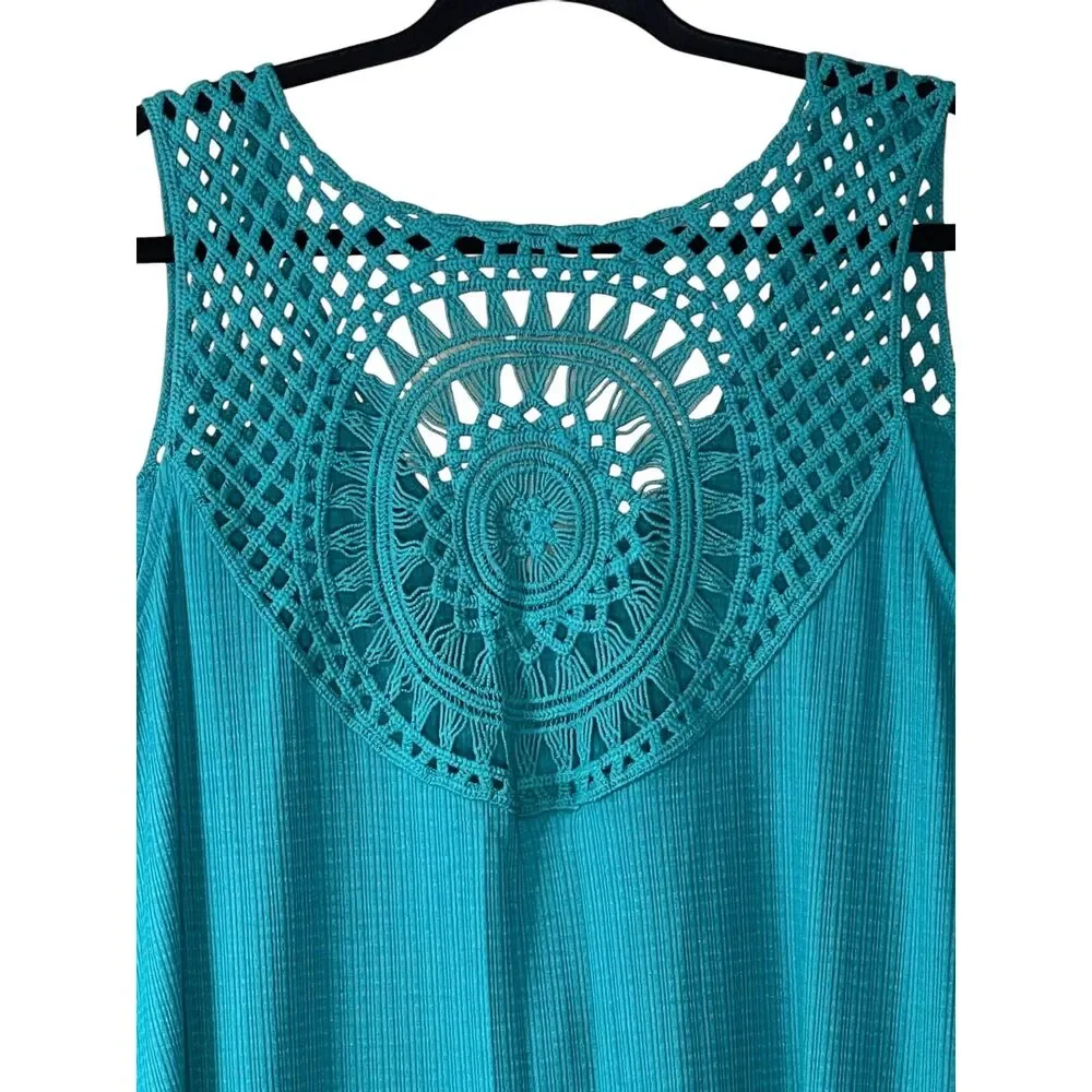 Torrid Textured Jersey V-Neck Crochet Swing Tank Top Biscay Bay Blue Size 2 NWT - Picture 8 of 10
